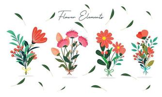 conjunto de iconos de corbata de flores. colección de flores de primavera vector