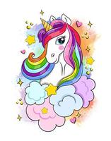 hermoso unicornio sobre fondo de salpicadura de arco iris, ilustración vectorial vector