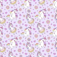 cute seamless pattern with funny unicorns and donuts. endless background vector