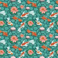 Seamless pattern with flowers and carps koi . Vector illustration