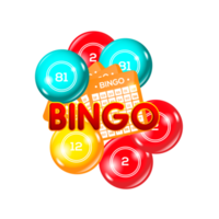 Bingo-Lotto-Spielbälle und Lotteriekarten mit Glückszahlen png