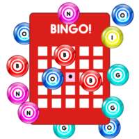 Bingo lotto game balls and lottery cards with lucky numbers png