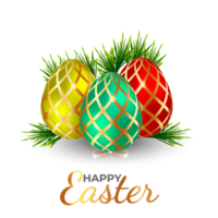 happy easter element for design.eggs in green grass with white flowers isolated png