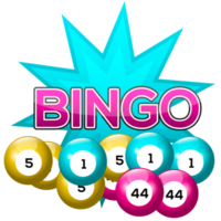 Bingo lotto game balls and lottery cards with lucky numbers png