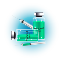 vacuna por virus. botella de vacunas aislada. establecer ampollas de vidrio 3d realistas