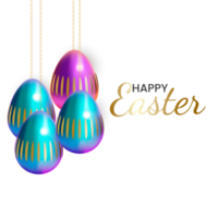 happy easter element for design.eggs in green grass with white flowers isolated png
