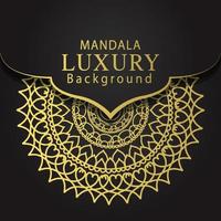 mandala de lujo dorado con fondo negro diseño elegante para invitación de aniversario henna vector