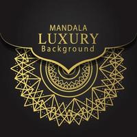 mandala de lujo dorado con fondo negro diseño elegante para invitación de aniversario henna vector