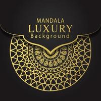 mandala de lujo dorado con fondo negro diseño elegante para invitación de aniversario henna vector