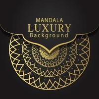 mandala de lujo dorado con fondo negro diseño elegante para invitación de aniversario henna vector