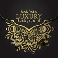 mandala de lujo dorado con fondo negro diseño elegante para invitación de aniversario henna vector