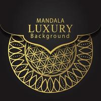 mandala de lujo dorado con fondo negro diseño elegante para invitación de aniversario henna vector