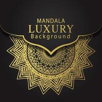 mandala de lujo dorado con fondo negro diseño elegante para invitación de aniversario henna vector