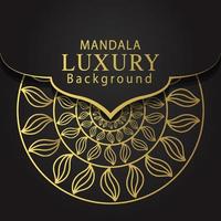 mandala de lujo dorado con fondo negro diseño elegante para invitación de aniversario henna vector