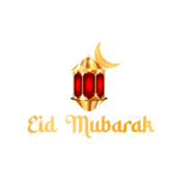 eid mubarak typography with mosque and lantern png