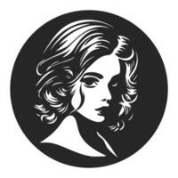 Black and white logo depicting a beautiful and sophisticated woman. Minimalist style with clean lines and a simple yet effective design. vector