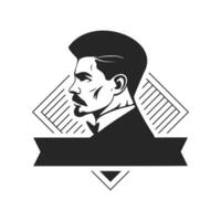 Black and white logo with the image of a stylish man. Elegant style with a sophisticated and sophisticated look. vector