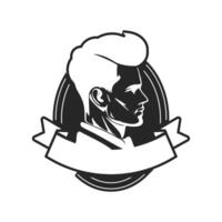 logo en blanco y negro con la imagen de un hombre brutal. un logotipo audaz y dinámico que causa una fuerte impresión. vector