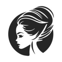 Black and white logo depicting a stylish and elegant woman. Minimalist style with clean lines and a simple yet effective design. vector
