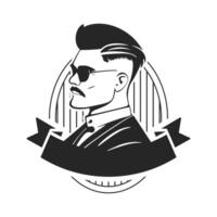 A simple but powerful black and white logo depicting a stylish and brutal man. A bold and dynamic logo that makes a strong impression. vector