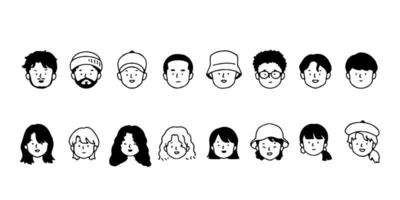 Outline avatars profile set office workers , hand-drawn icon style , flat line vector. vector