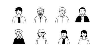 Outline avatars profile set office workers , hand-drawn icon style , flat line vector. vector