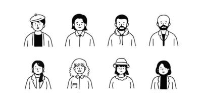 Outline avatars profile set office workers , hand-drawn icon style , flat line vector. vector