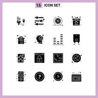 16 Thematic Vector Solid Glyphs and Editable Symbols of surprise reward business present return Editable Vector Design Elements