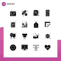 Mobile Interface Solid Glyph Set of 16 Pictograms of report digital paper credit card Editable Vector Design Elements