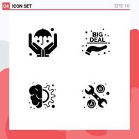Universal Icon Symbols Group of 4 Modern Solid Glyphs of hands gear big deal sale thinking Editable Vector Design Elements