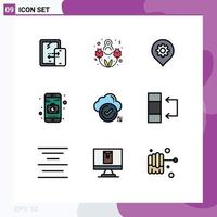 Group of 9 Filledline Flat Colors Signs and Symbols for cloud tick setting ok camera Editable Vector Design Elements