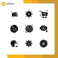 Modern Set of 9 Solid Glyphs and symbols such as basketball network money internet basket Editable Vector Design Elements