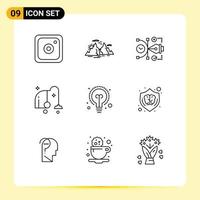 Universal Icon Symbols Group of 9 Modern Outlines of bulb equipment file electrical editable Editable Vector Design Elements