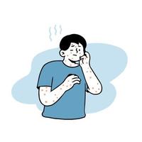 Man sick with monkeypox outbreak in outline style isolated on background. Vector illustration