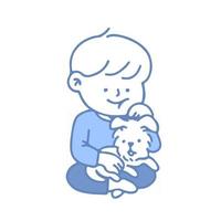 Cute Cartoon Happy Little Boy And Dog. Vector illustration isolated on background.