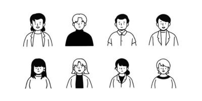 Outline avatars profile set office workers , hand-drawn icon style , flat line vector. vector