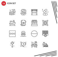 Universal Icon Symbols Group of 16 Modern Outlines of science pills time medicine race Editable Vector Design Elements