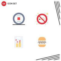 Modern Set of 4 Flat Icons Pictograph of control cosmetics track sign burger Editable Vector Design Elements