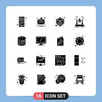 Set of 16 Vector Solid Glyphs on Grid for canada wedding spam cake lock Editable Vector Design Elements