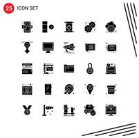 Mobile Interface Solid Glyph Set of 25 Pictograms of cloud close autumn shutdown food Editable Vector Design Elements