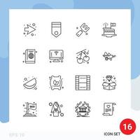 Group of 16 Modern Outlines Set for passport festival agriculture day cake Editable Vector Design Elements