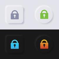 Padlock button icon set, Multicolor neumorphism button soft UI Design for Web design, Application UI and more, Button, Vector. vector