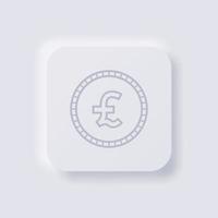 Pound sterling currency symbol coin icon, White Neumorphism soft UI Design for Web design, Application UI and more, Button, Vector. vector