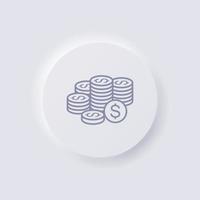 Coin icon, White Neumorphism soft UI Design for Web design, Application UI and more, Button, Vector. vector