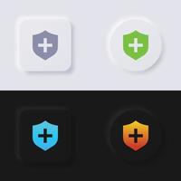 icono de escudo con símbolo más, conjunto de iconos, botón de neumorfismo multicolor diseño de interfaz de usuario suave para diseño web, interfaz de usuario de aplicación y más, conjunto de iconos, botón, vector. vector