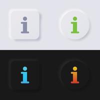 Info symbol button icon set, Multicolor neumorphism button soft UI Design for Web design, Application UI and more, Button, Vector. vector