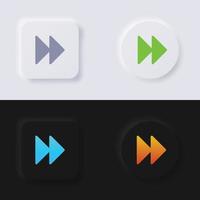 Fast forward symbol button icon set, Multicolor neumorphism button soft UI Design for Web design, Application UI and more, Button, Vector. vector