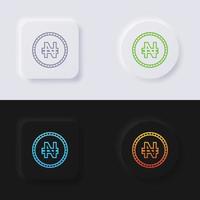 Nigeria naira currency symbol coin button icon set, Multicolor neumorphism button soft UI Design for Web design, Application UI and more, Button, Vector. vector