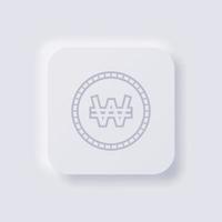 Korean won currency symbol coin icon, White Neumorphism soft UI Design for Web design, Application UI and more, Button, Vector. vector