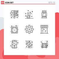 User Interface Pack of 9 Basic Outlines of watch timer note clock king Editable Vector Design Elements